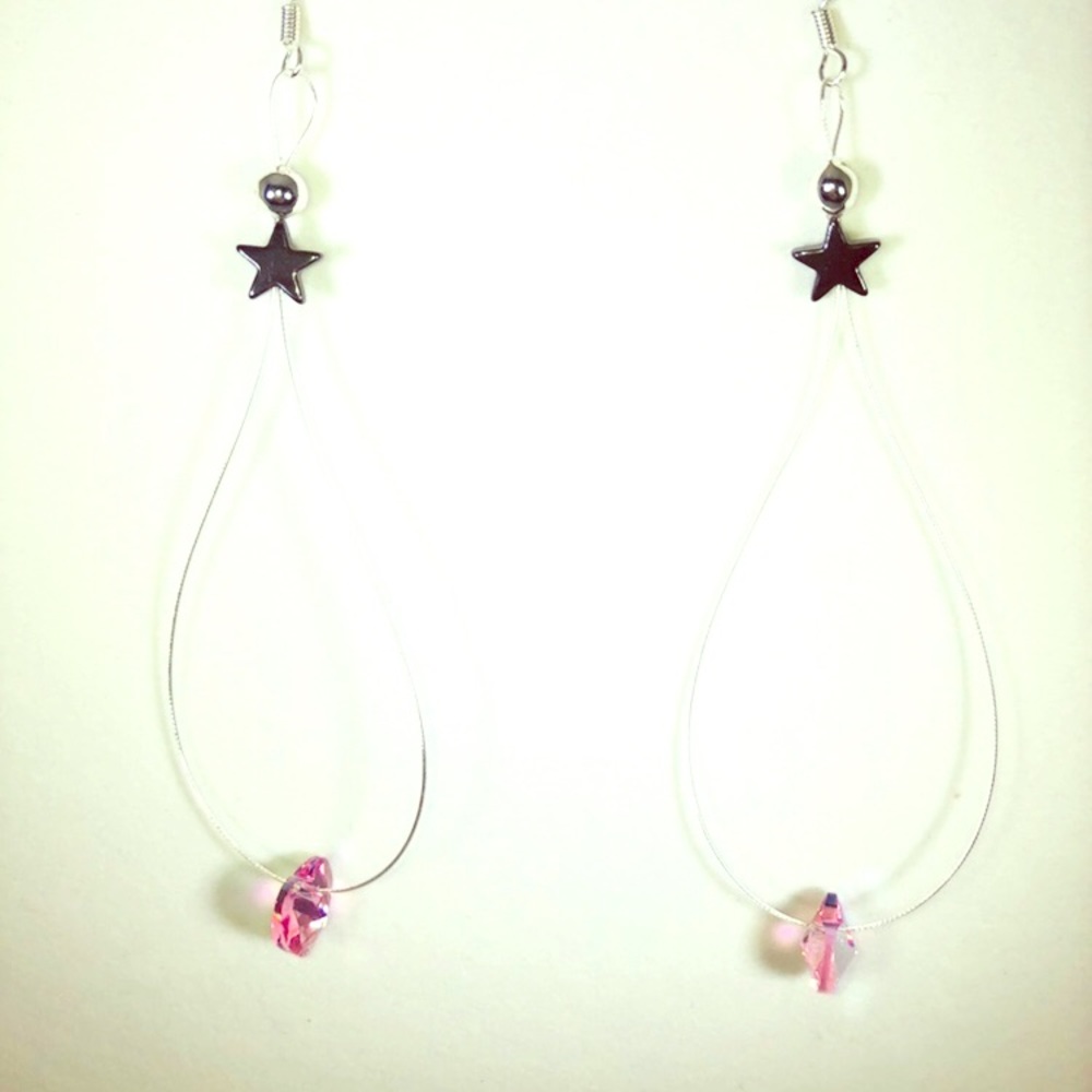 Star Crafts Pink Swarovski Heart Earrings